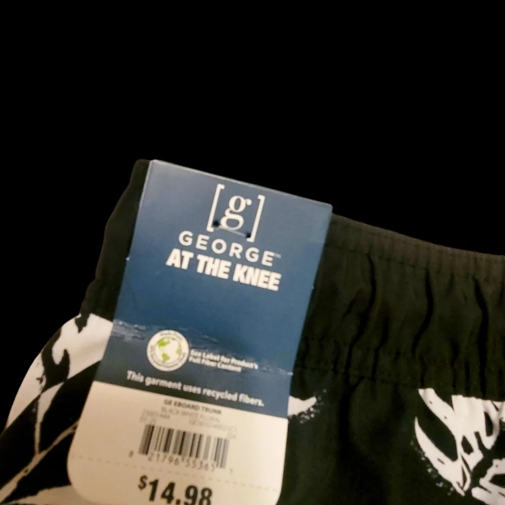 NWT George Mens Swim Trunks Swimsuit Black and White Tropical Size XL 9